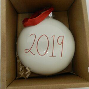 Rae Dunn Christmas Holiday 2019 ceramic large round Ornament 3.5"